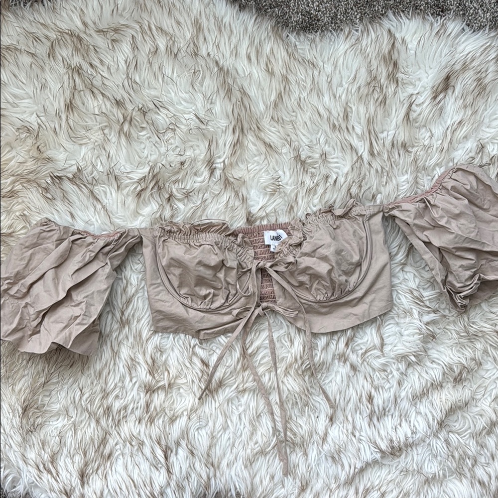 Boutique Off-Shoulder, Puff Sleeve, Tie- Front Top